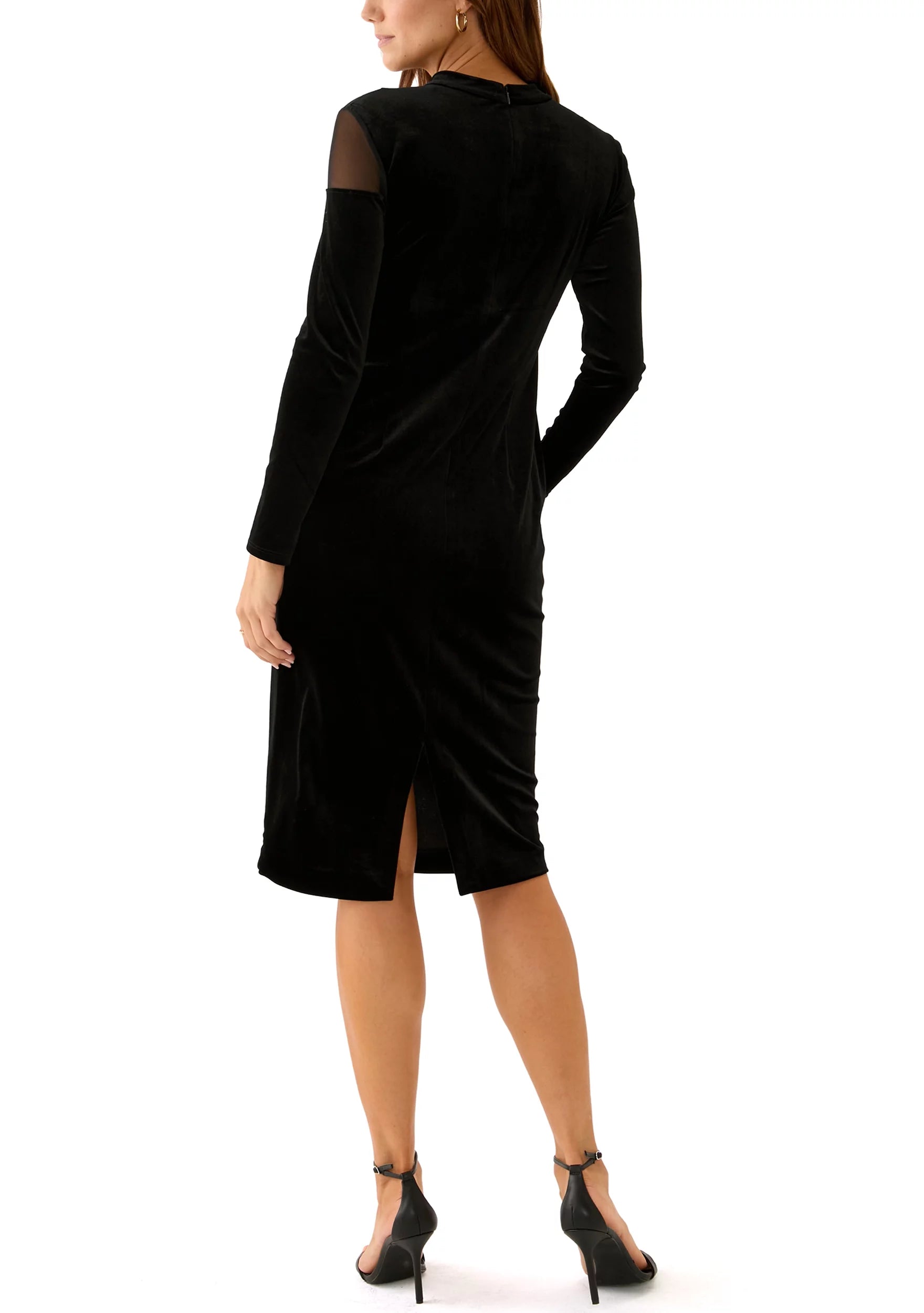 1Pc Velvet Sheath Dress Black - Sandra Darren