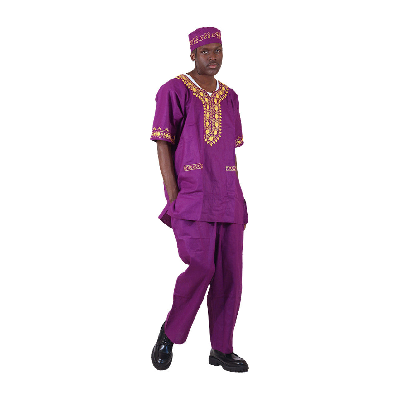 Amare Gold Short Sleeve Pant Set Purple