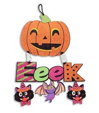 Halloween Hanging Glitter Foam Plaque With Hanging Characters