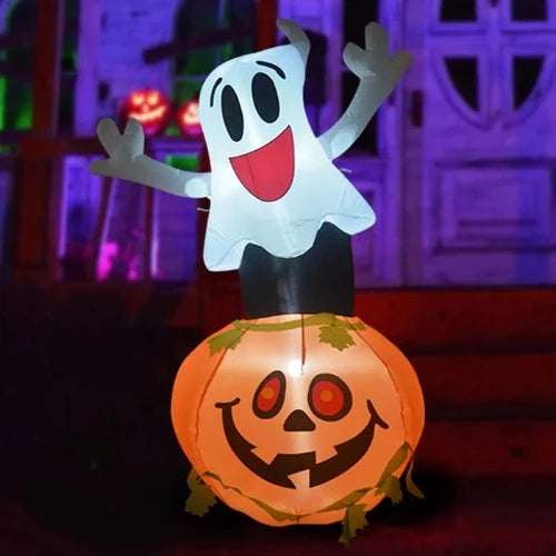 5FT Tall Inflatable Smile Ghost with Pumpkin Blow Up