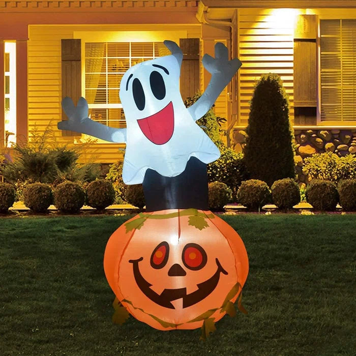 5FT Tall Inflatable Smile Ghost with Pumpkin Blow Up