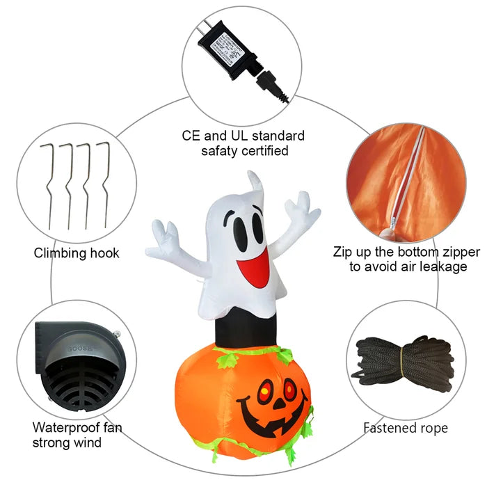 5FT Tall Inflatable Smile Ghost with Pumpkin Blow Up