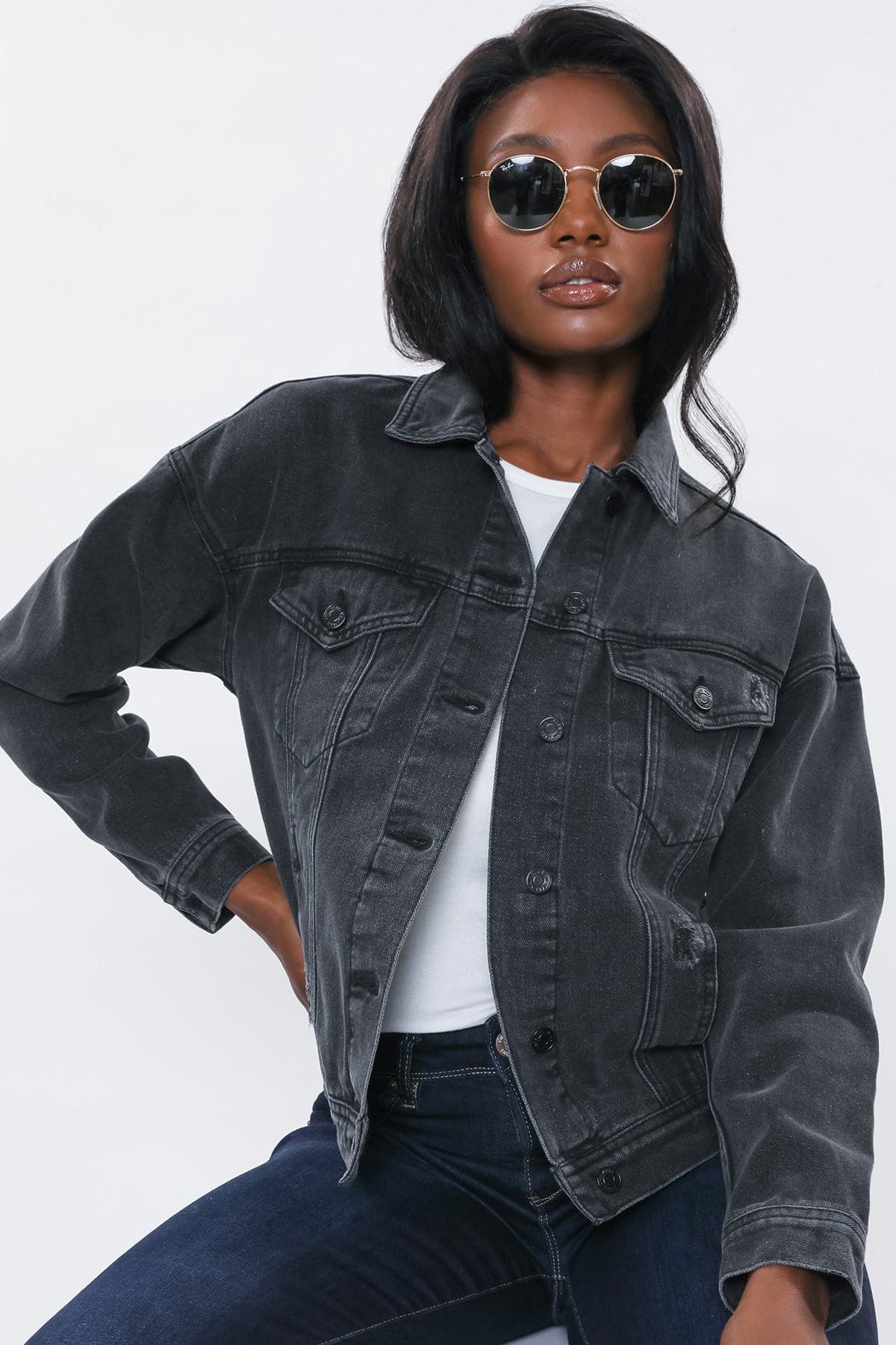 Women's Oversized Boyfriend Denim Jacket Black