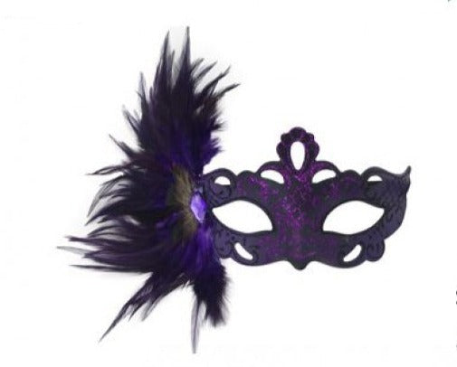 Mask w/Side Peacock Feather Gold Purple