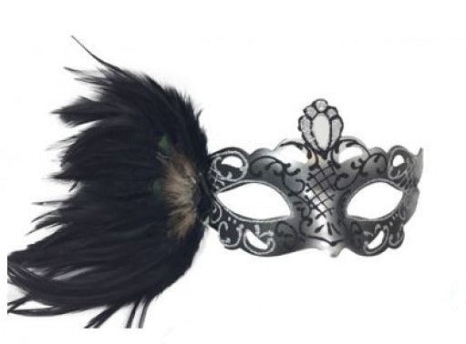 Mask w/Side Peacock Feather Silver