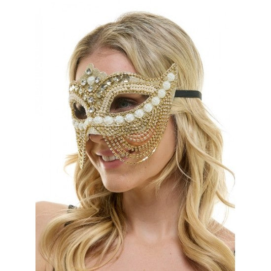 Gold Jeweled Mask with Chains