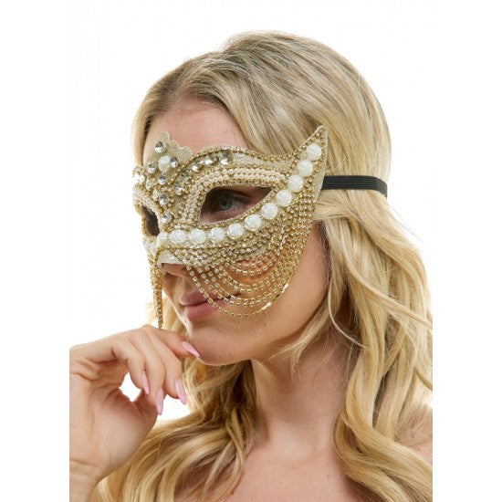 Gold Jeweled Mask with Chains