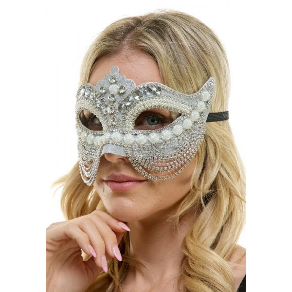 Silver Jeweled Mask with Chain