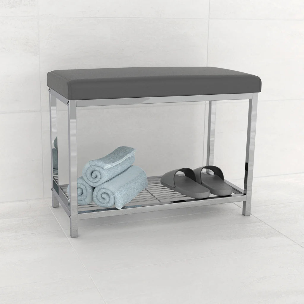 Moderna Extra Wide Vanity Seat ( Chrome/Grey)