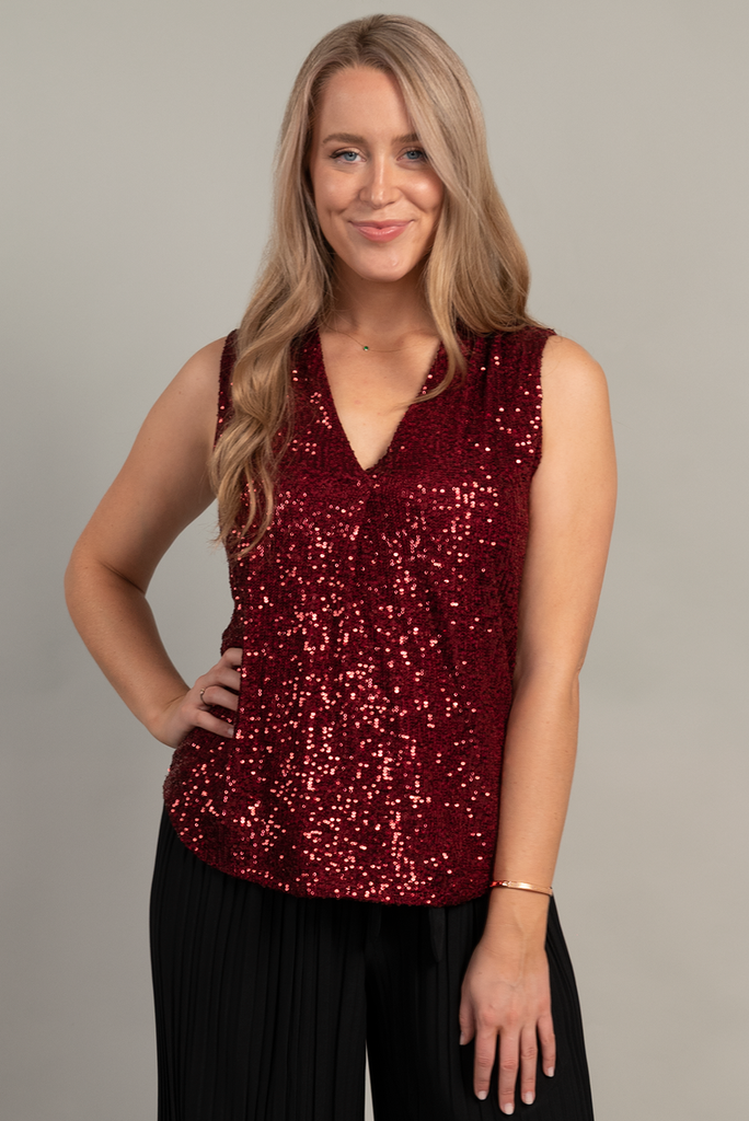 Sequin Top Wine - Ninety Clothing Co