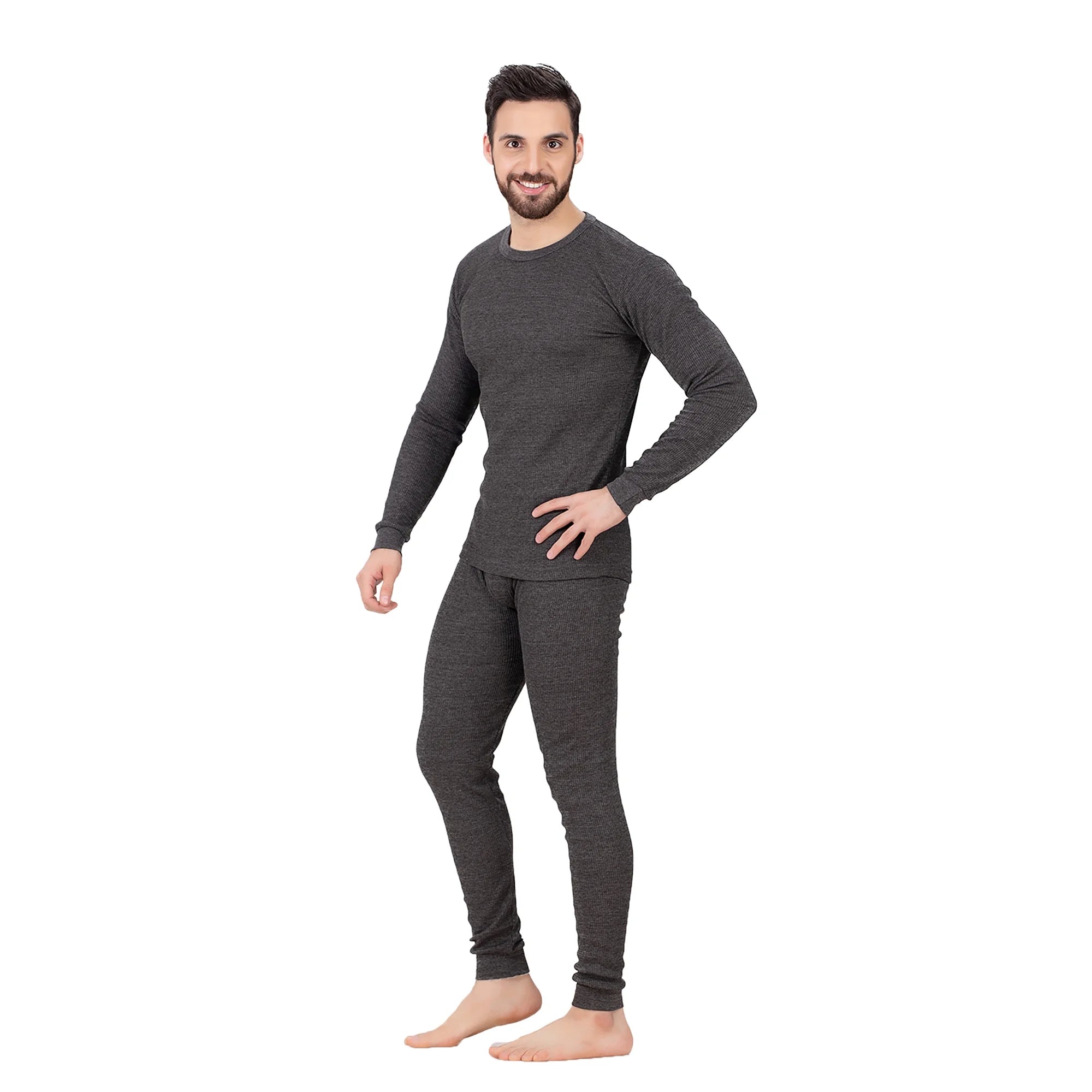 Men Waffle Thermal Set Charcoal