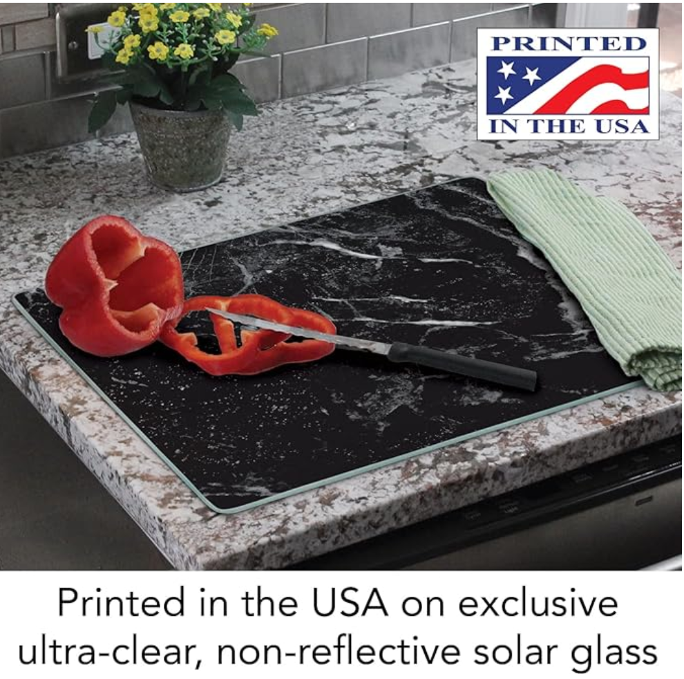 Black Marble Glass Counter Saver  15" x 12"