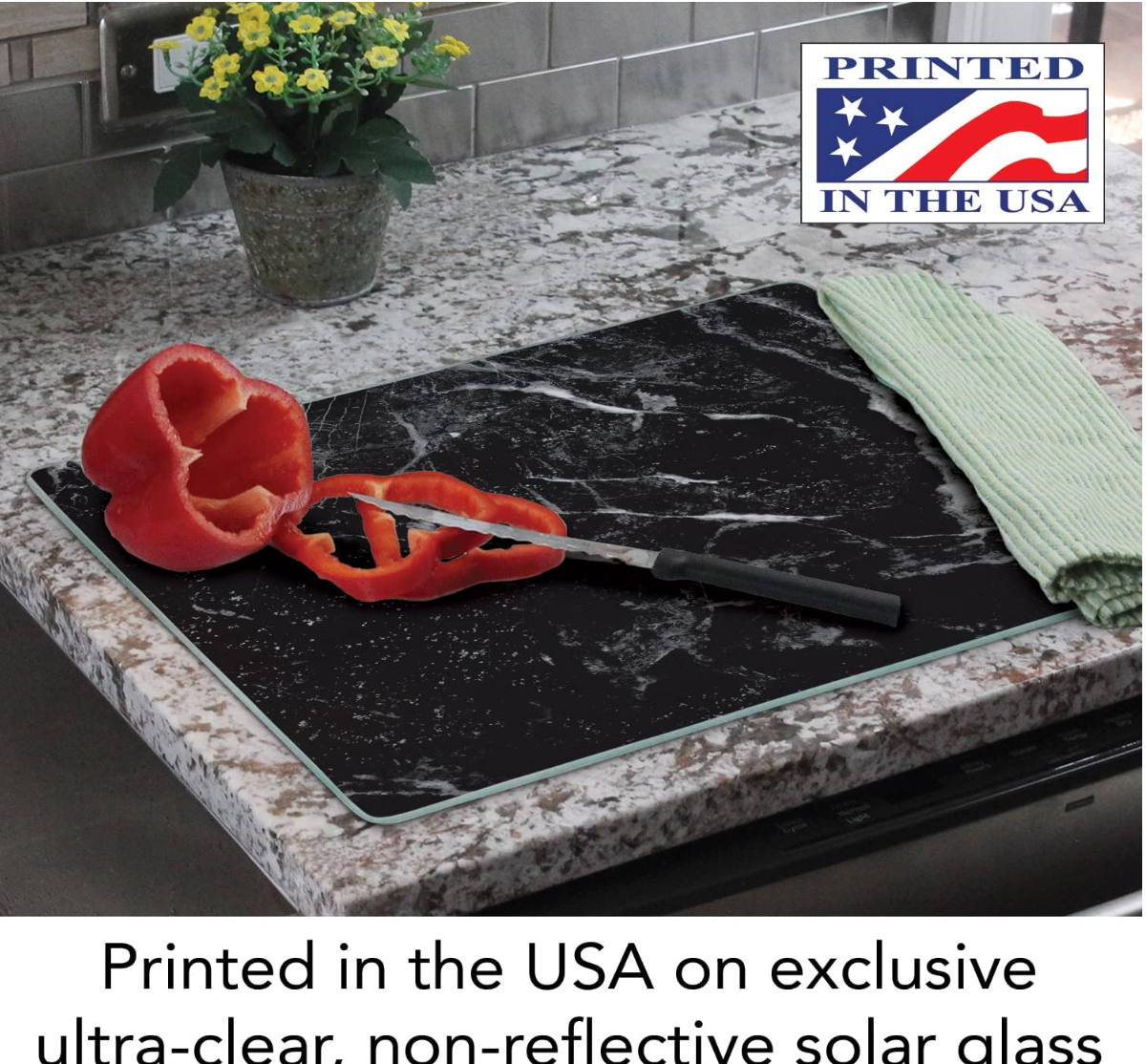 Black Marble Glass Counter Saver  15" x 12"