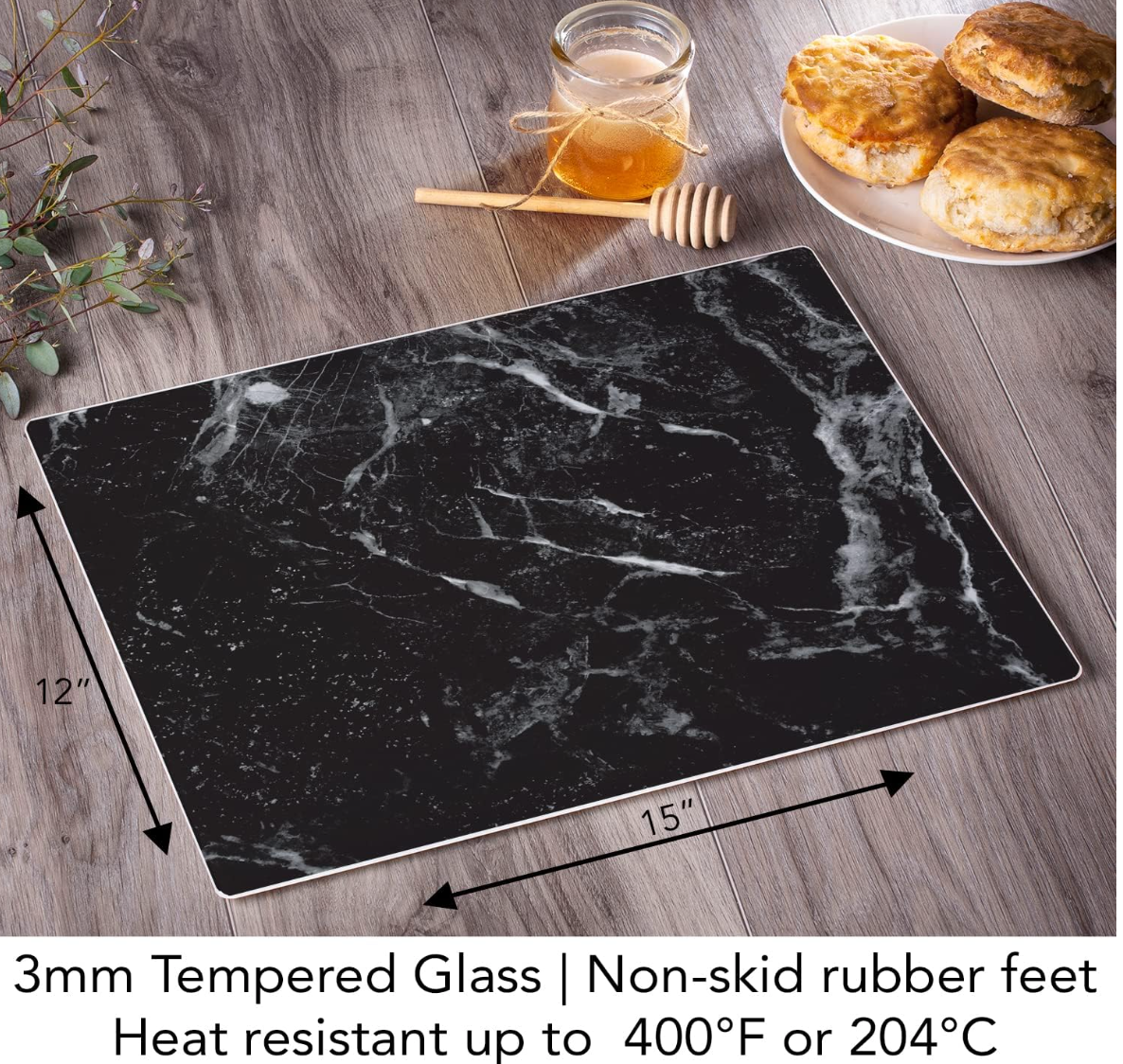 Black Marble Glass Counter Saver  15" x 12"