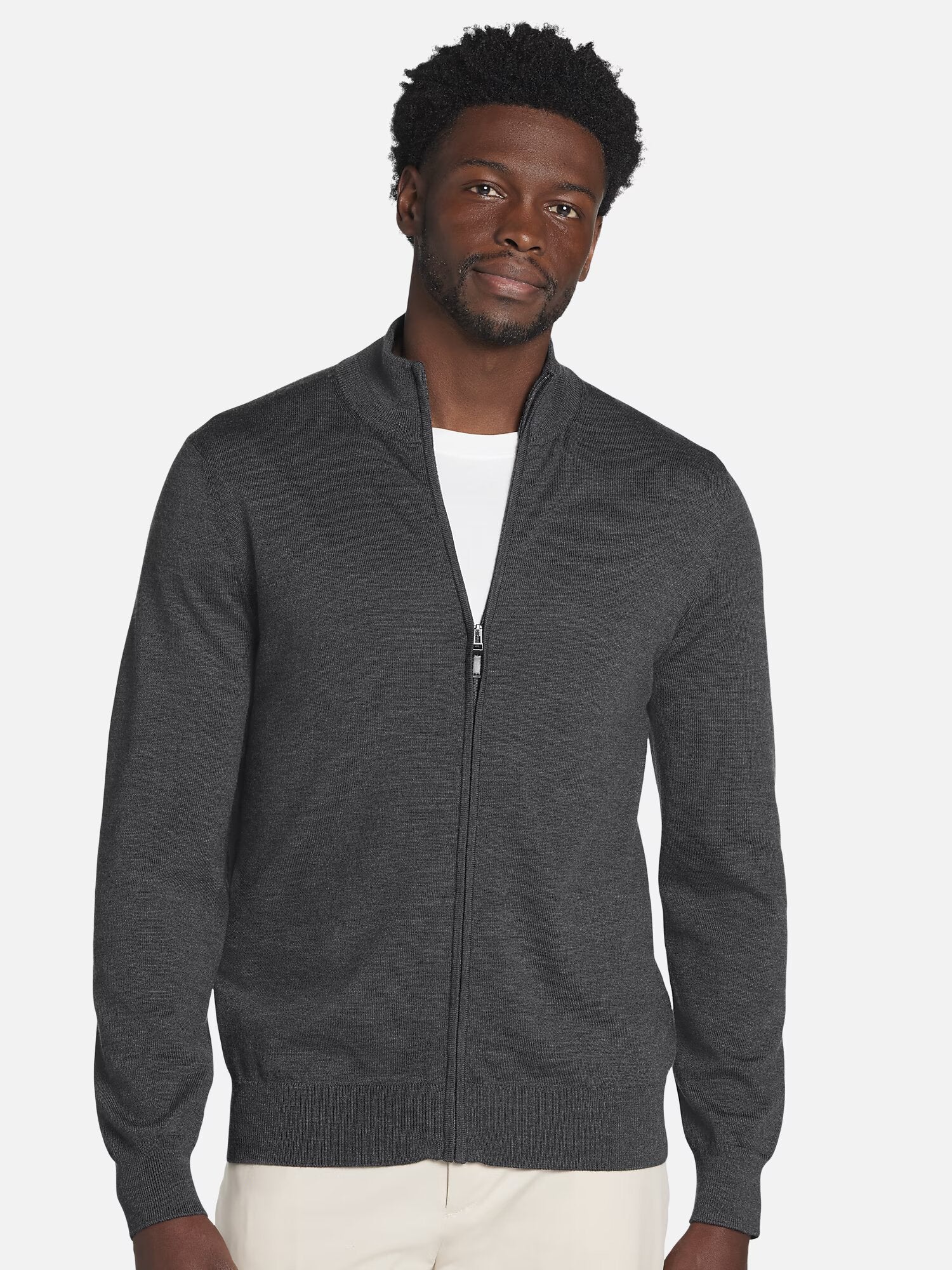 2 Set Men's Full Zip Honey Comb Sweater Heather Charcoal