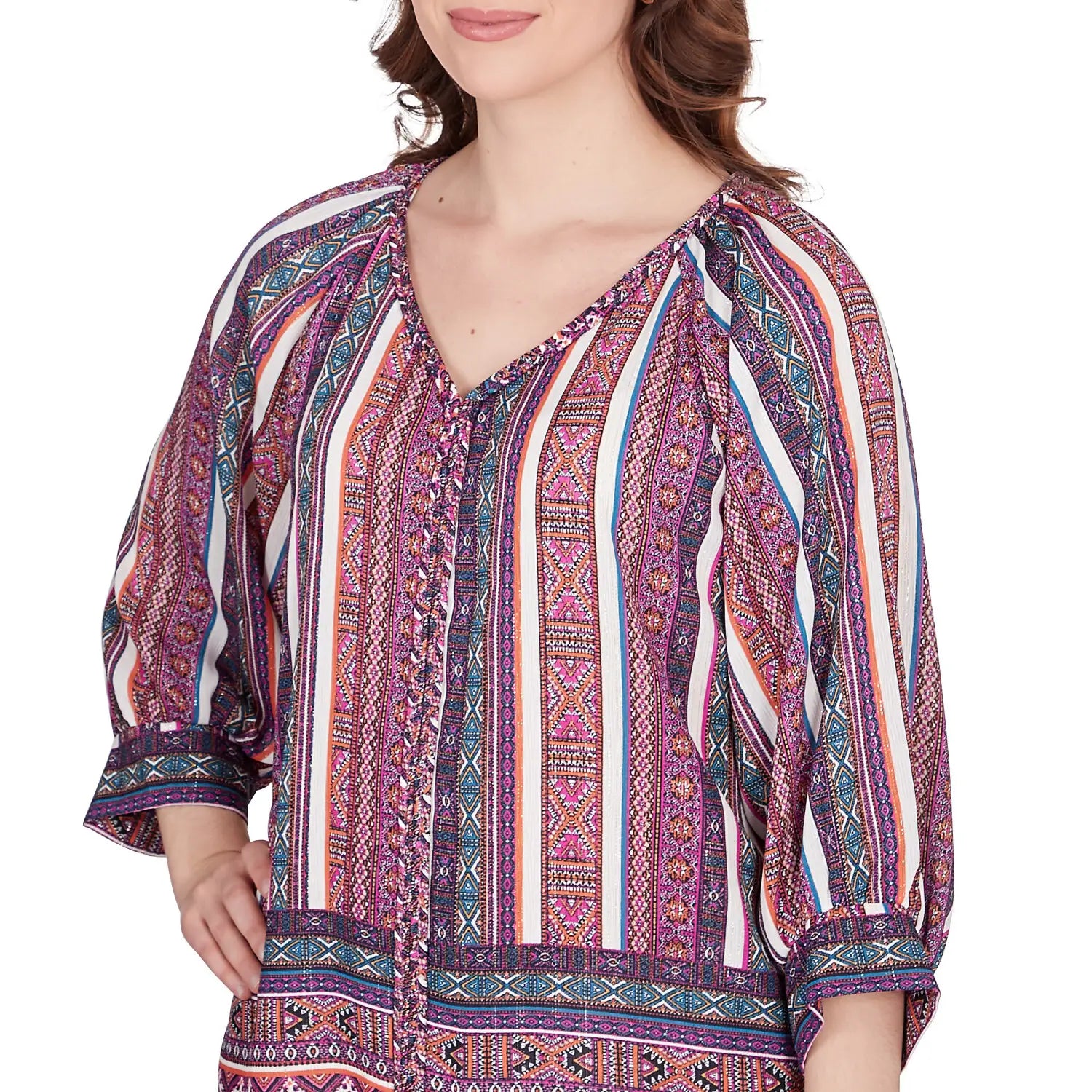 Metallic Stripe Print Crinkled Blouse Dahlia Multi- Ruby Rd