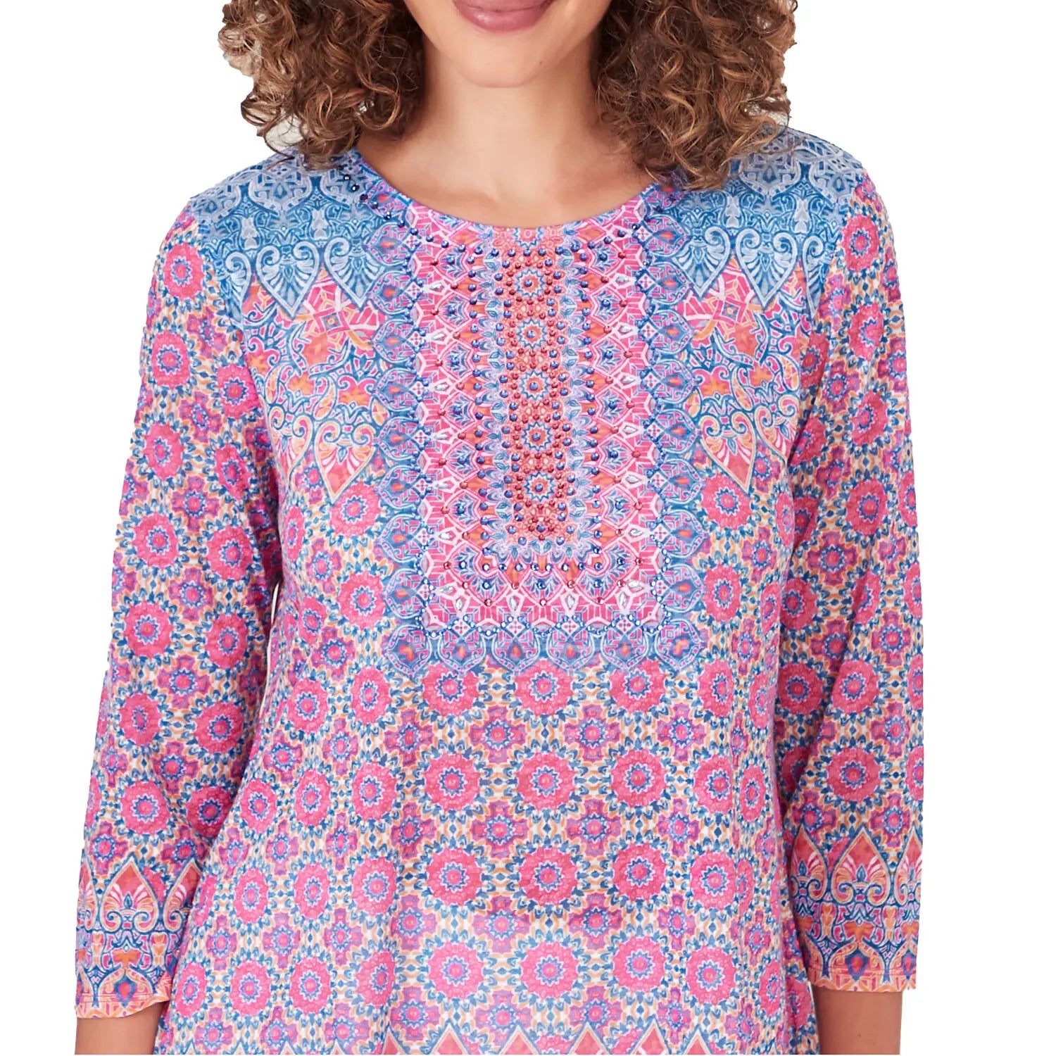 Embroidered Geometric Top Raspberry Multi - Ruby Rd