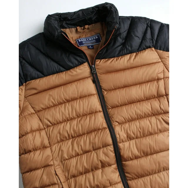 Men's Jacket - Packable Puffer Coat Wheat - Bass Creek