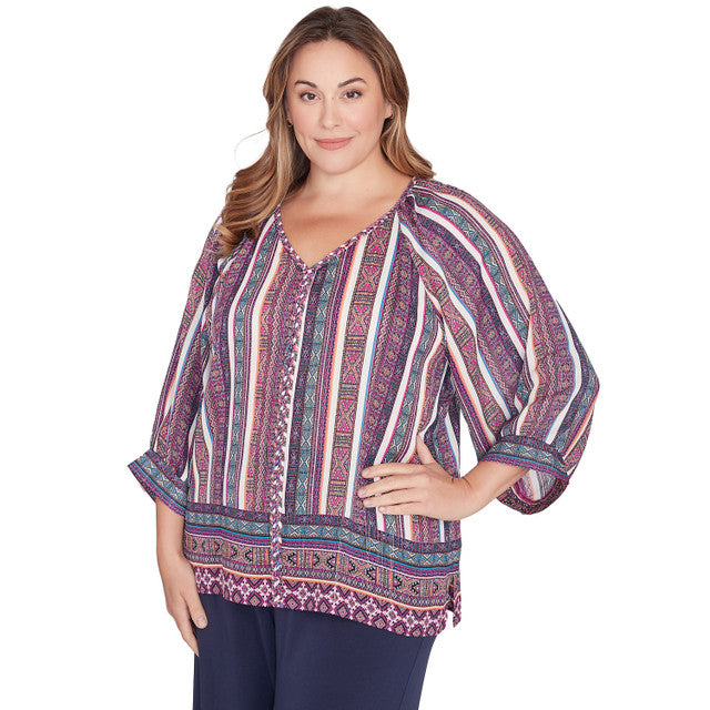 Plus Metallic Stripe Print Crinkled Blouse Dahlia Multi - Ruby Rd