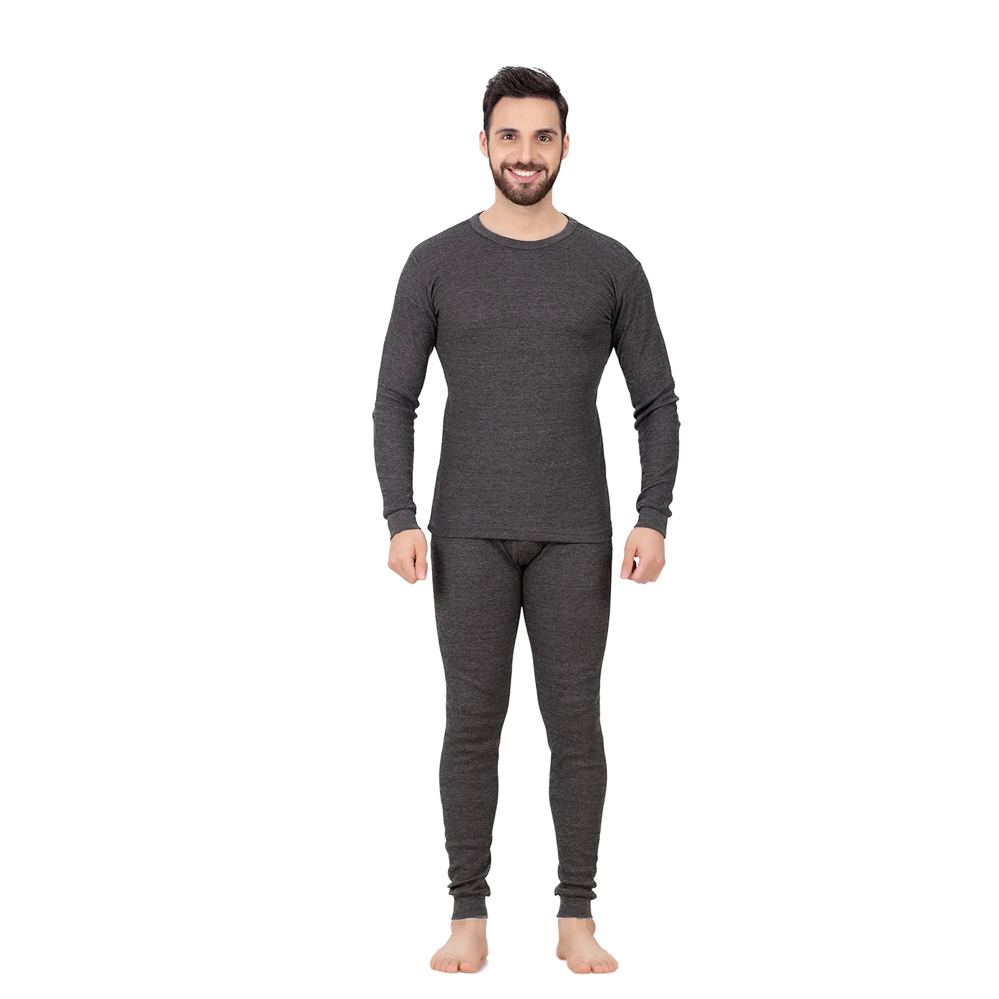 Men Waffle Thermal Set Charcoal