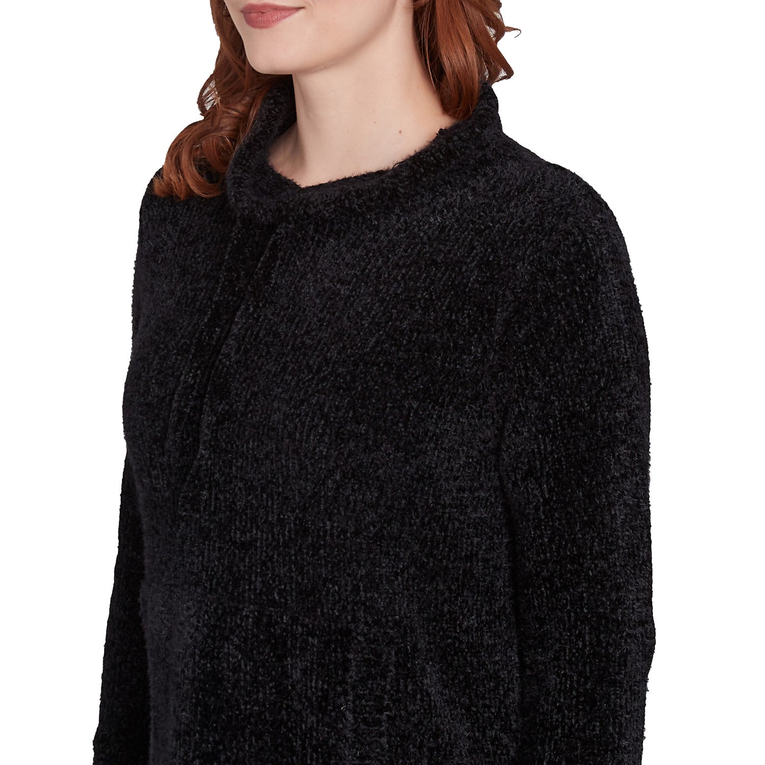 Chenille Eyelash Pullover Pouch Pocket Sweater Black - Ruby Rd