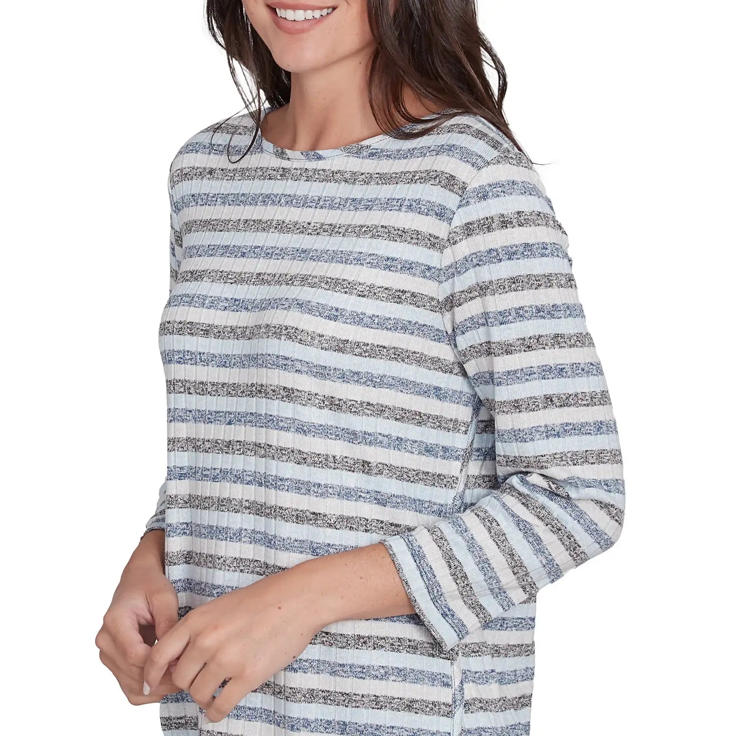 Boat Neck Marled Striped Rib Knit Top Indigo Multi - Ruby Rd