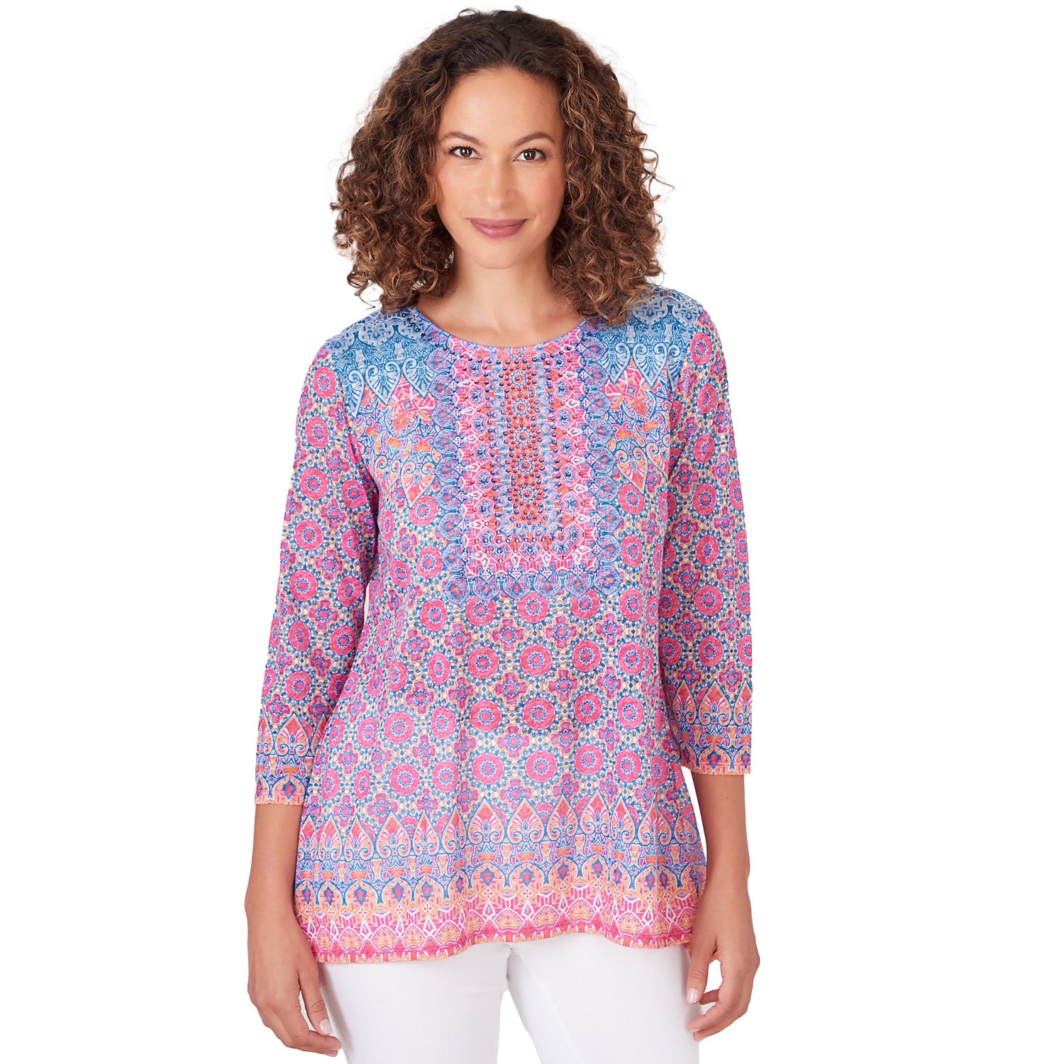 Embroidered Geometric Top Raspberry Multi - Ruby Rd