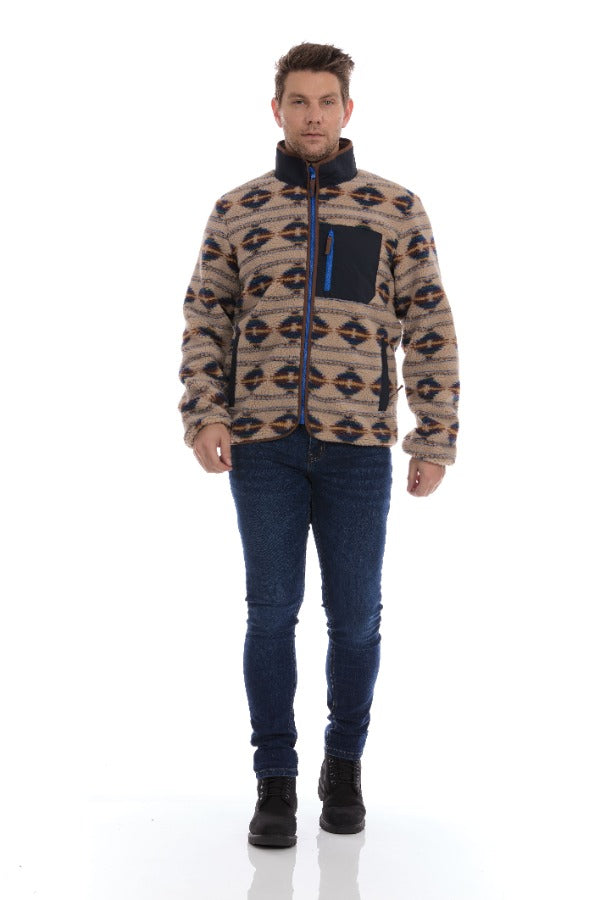 Full Xip Sherpa Jacket Tan Aztec Multi