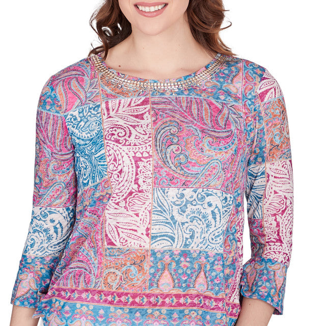 Shangri-La Patchwork Top Mediterranean Blue  - Ruby Rd