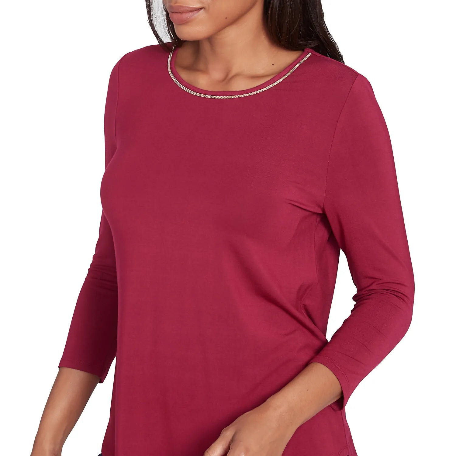 Berry Chain Embellished Solid Knit Top Beet - Ruby Rd