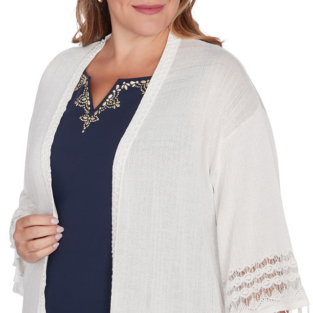 Plus Cotton Lace Open Cardigan Ivory - Ruby Rd