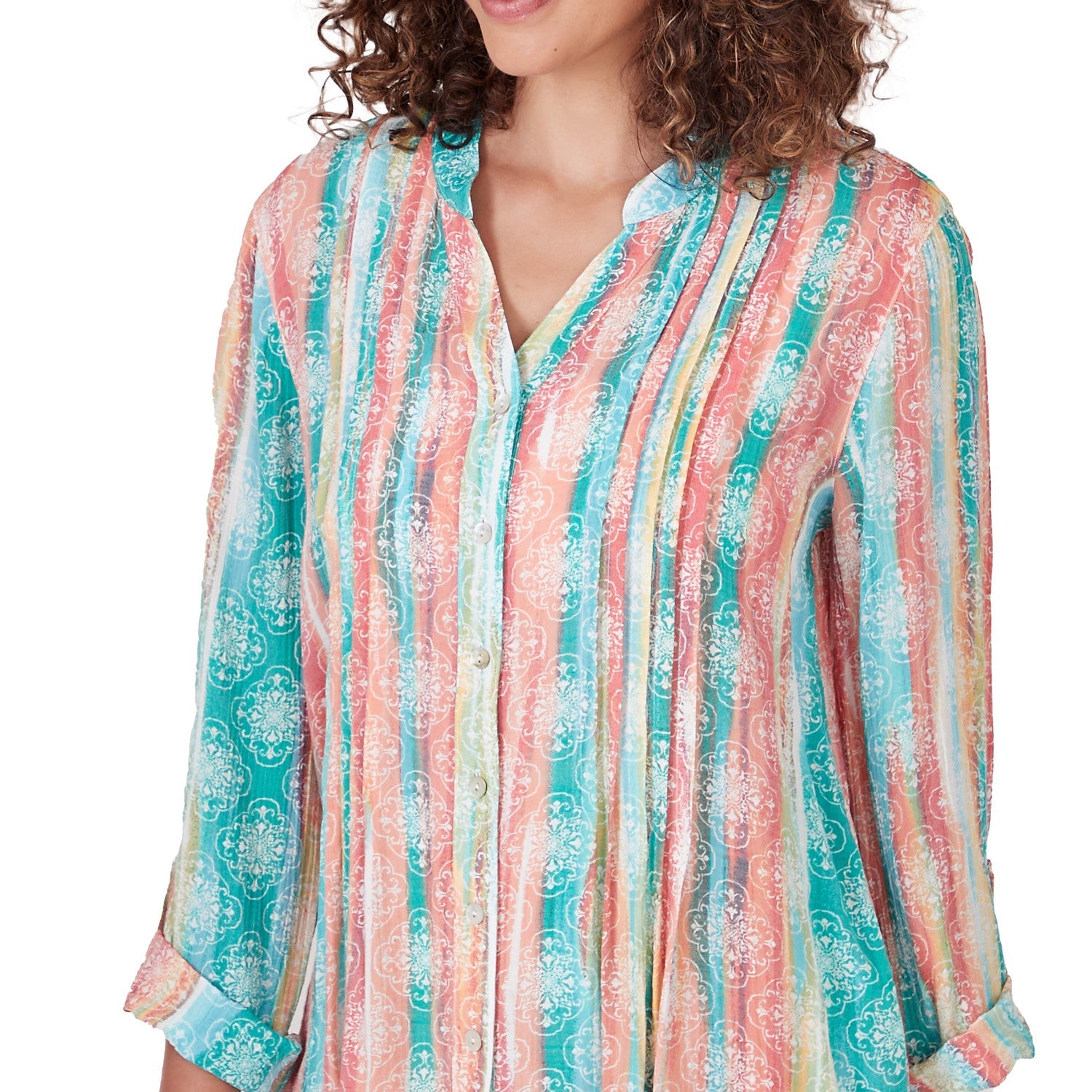 Woven Stripe Button Front Top Blue Moon   - Ruby Rd