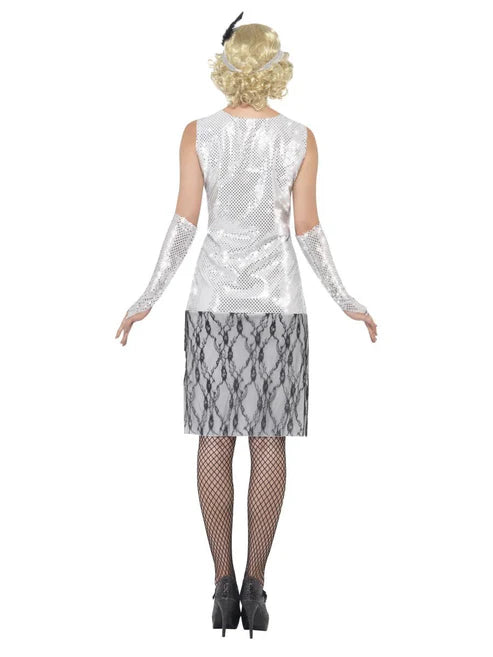 Flapper Costume, Silver, with Dress