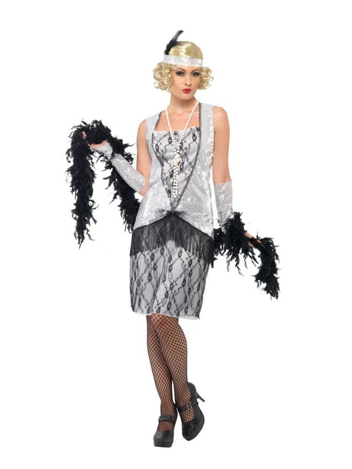 Flapper Costume, Silver, with Dress