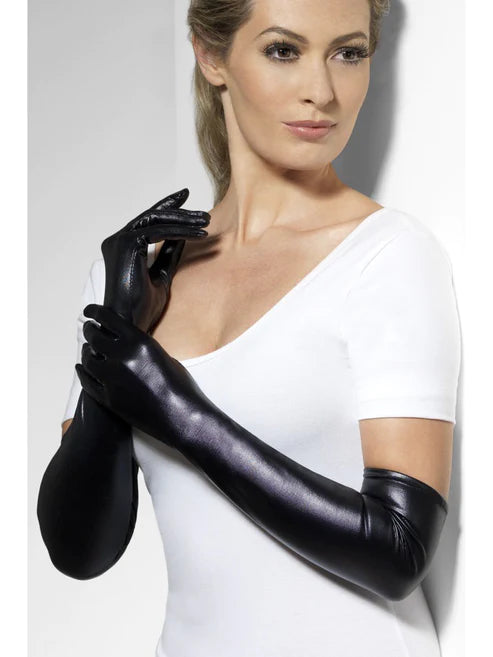Gloves, Wet Look Black