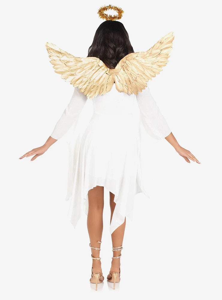 2Pc Metallic Angel Wings and Tinsel Halo Headband Gold