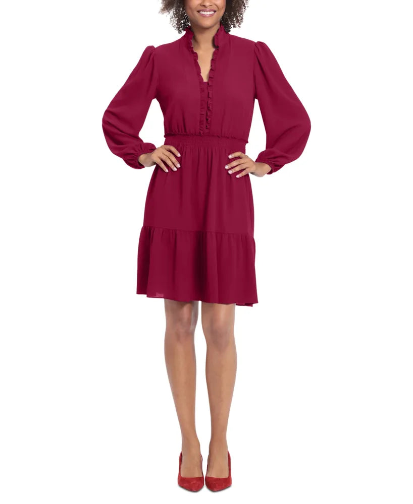 Smocked Waist Ruffle Bodice To Wine