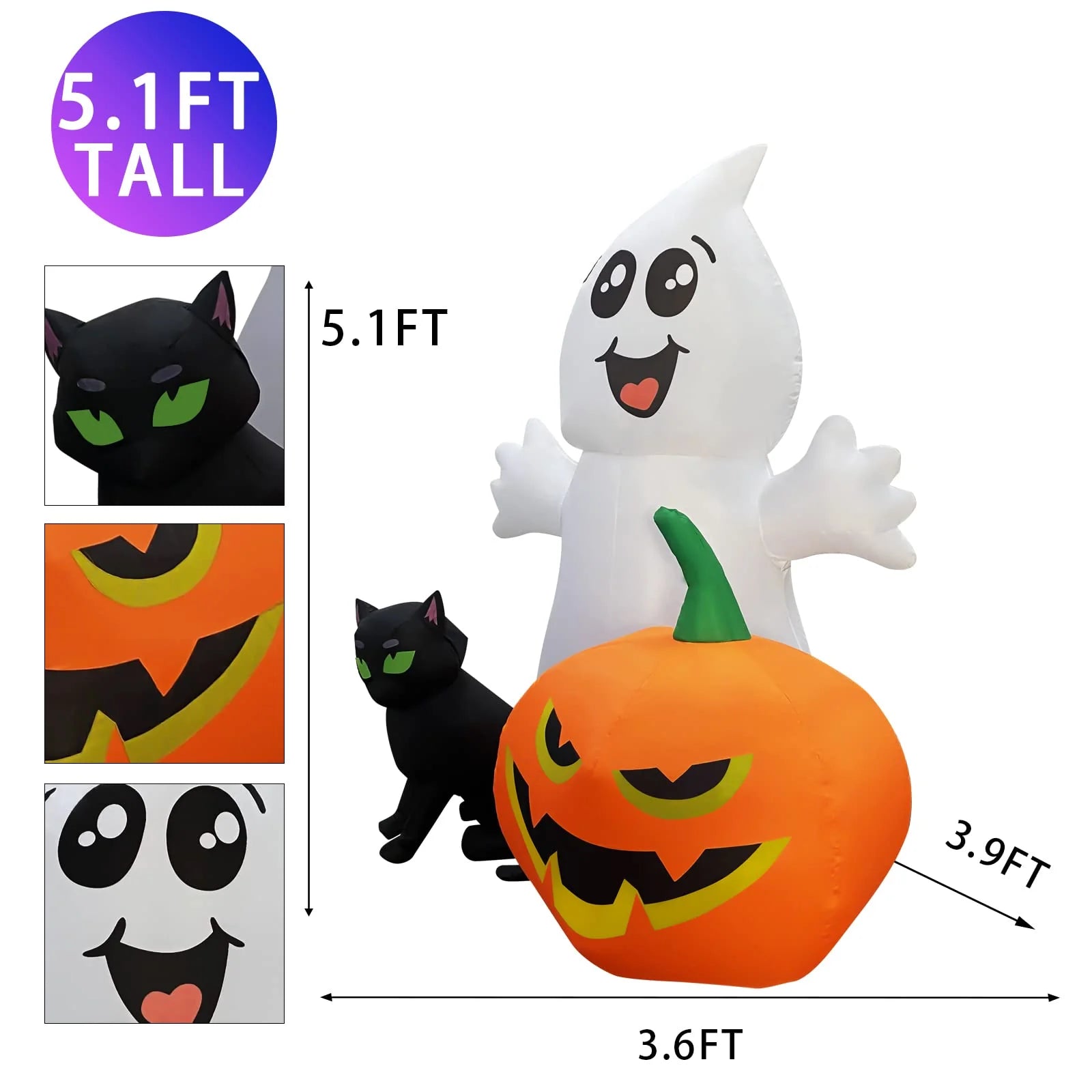 5Long Ghost with Black Cat and Pumpkin