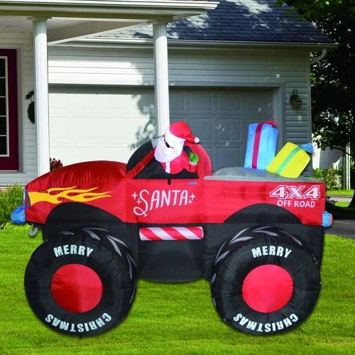 7.5 FT Length Christmas Inflatable Outdoor Santa Claus Driving a Truck