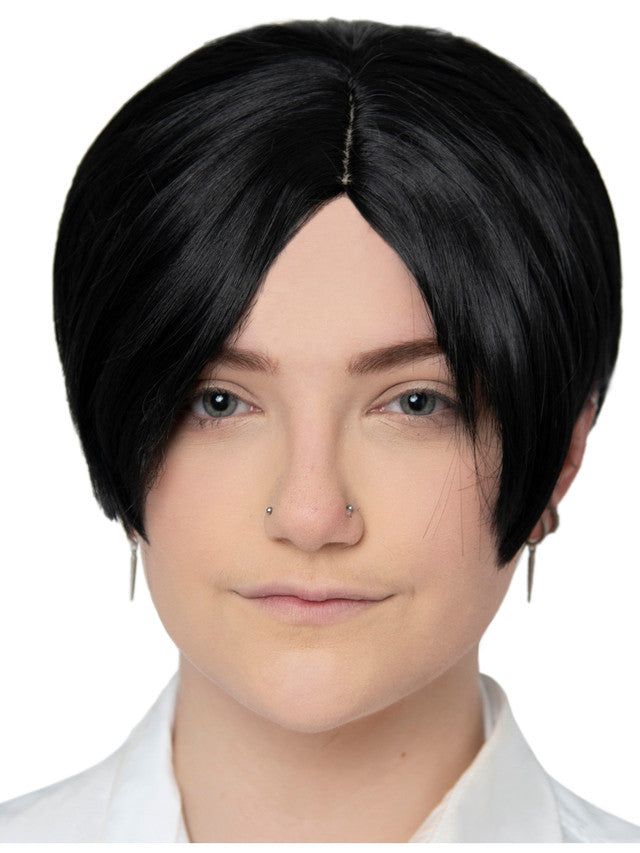 Adult's Anime School Boy Black Parted Wig