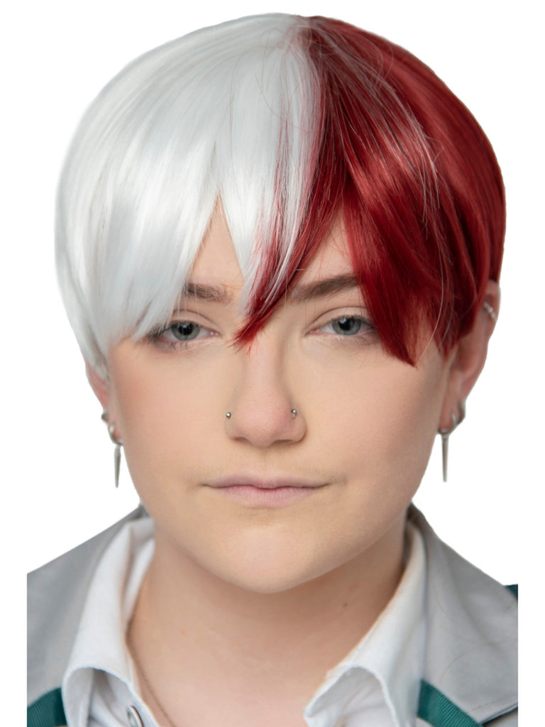 Adult's Anime Hero Maroon And White Wave Wig