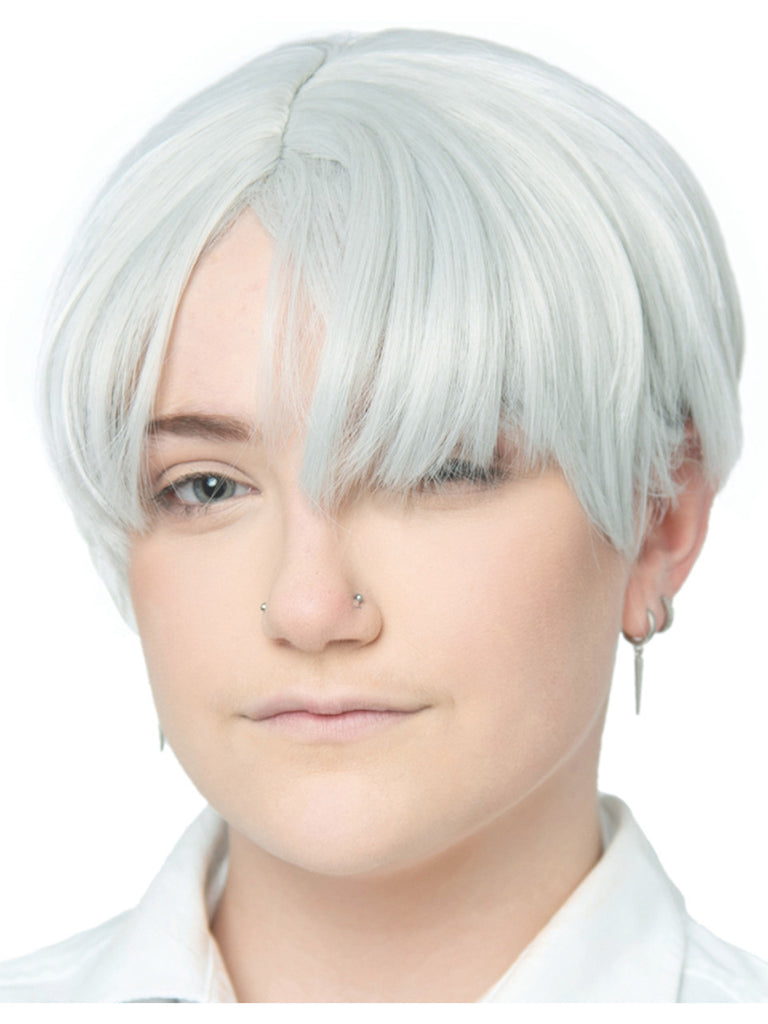 Adult's Anime School Boy White Parted Wig