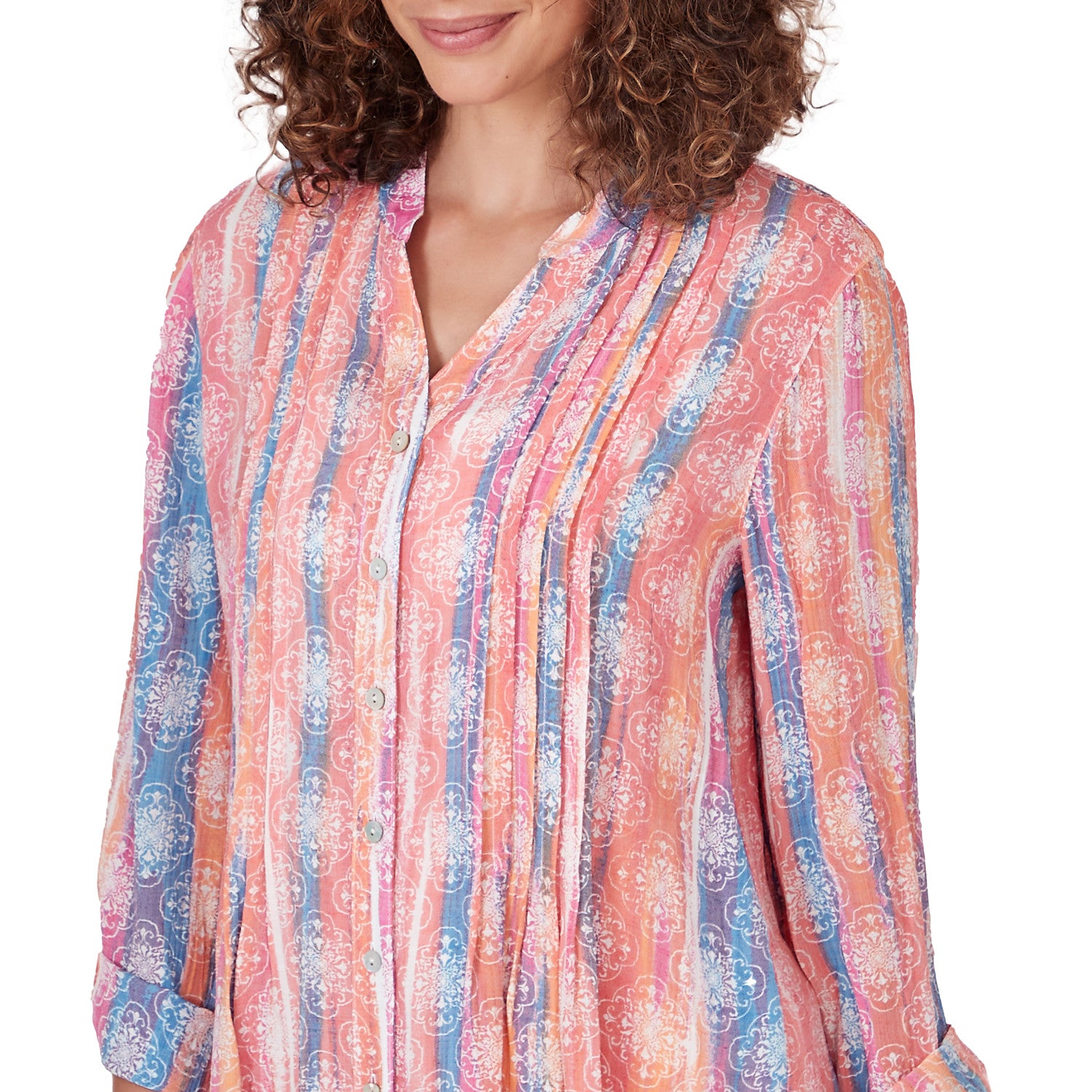 Woven Stripe Button Front Top Parrot Multi  - Ruby Rd