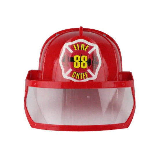 Child's Red Firefighter Hat With Eye Shield