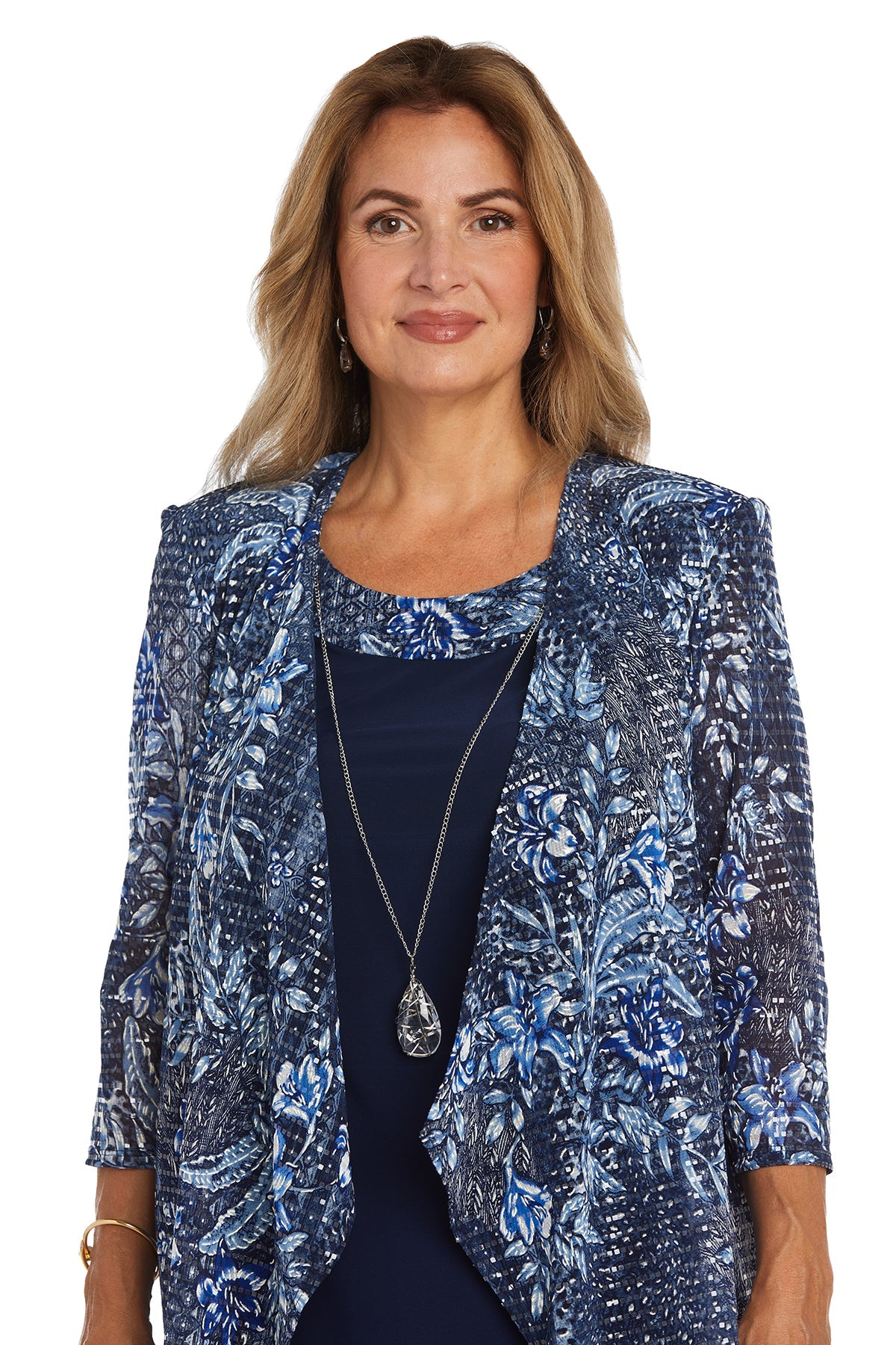 Two-Piece Printed Jacket Dress Navy/ Denim  -  RM Richards