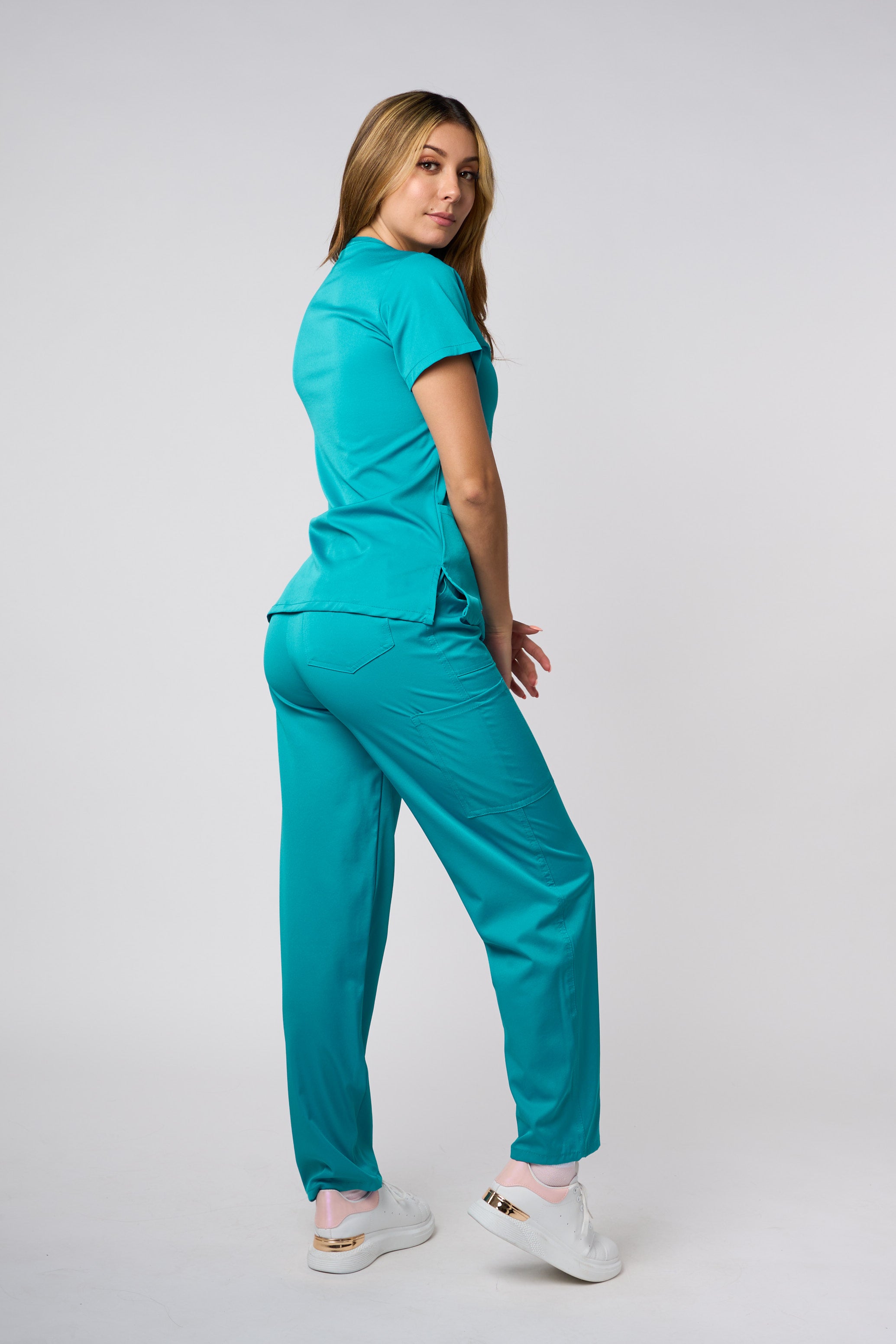 SOLID 4 WAY STRETCH MOCK NECK W/D RING TEAL