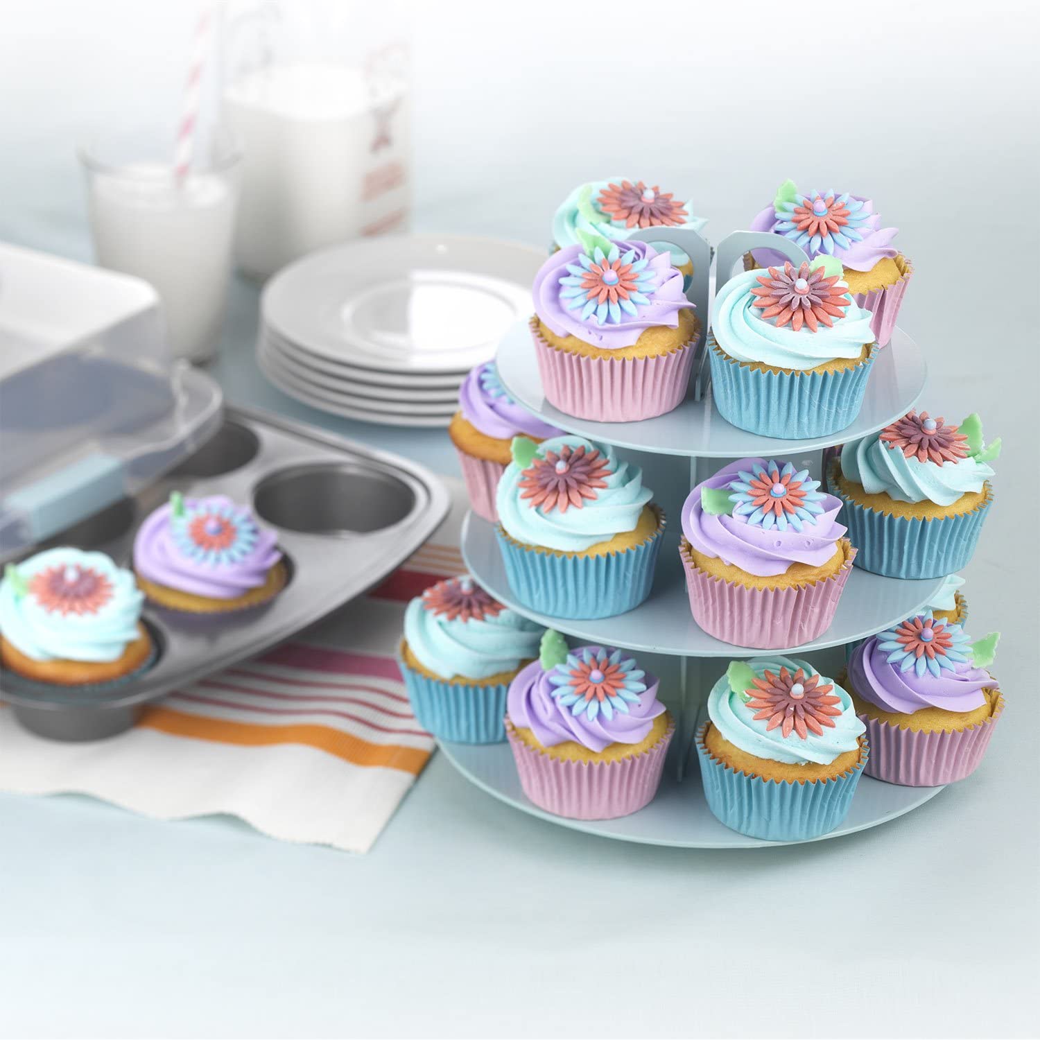 Bake-Take-Serve Nonstick Cupcake Pan Set with Tiered Stand