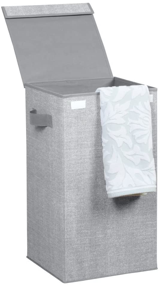 Gray laundry hamper with lid