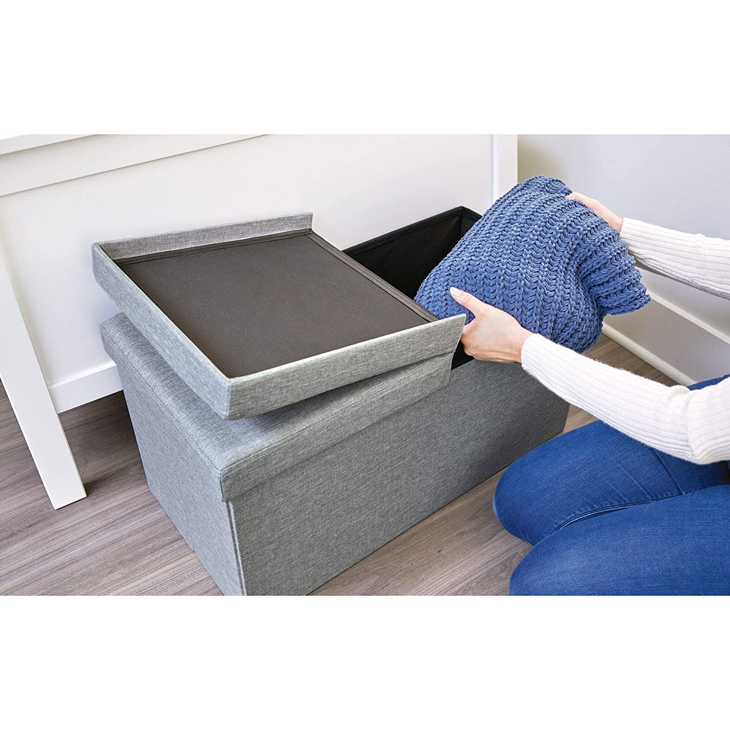 STORAGE OTTOMAN BENCH GRAY