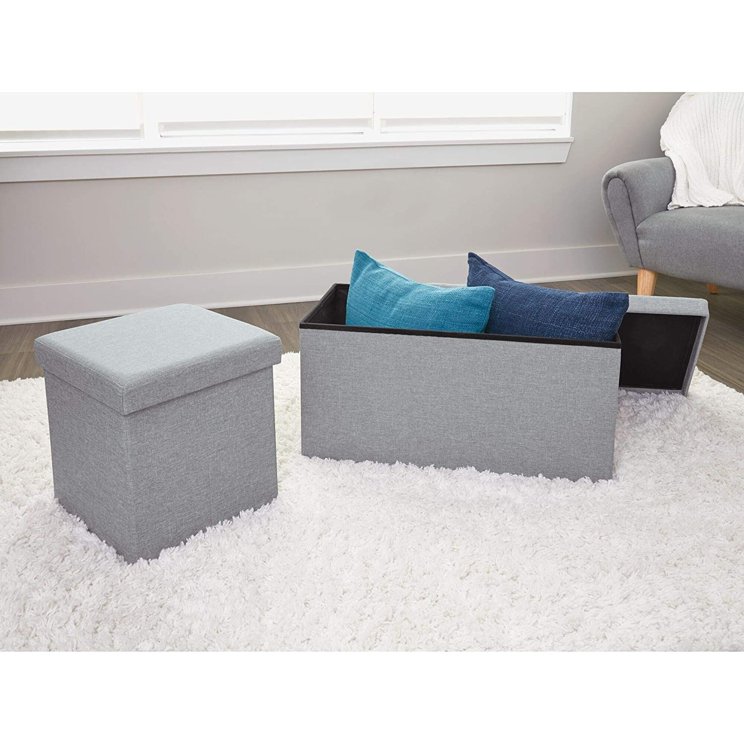 STORAGE OTTOMAN BENCH GRAY